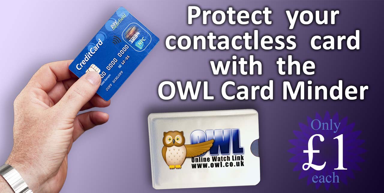 Protect your contactless credit card with the OWL Card Minder sleeve, wallet, pouch